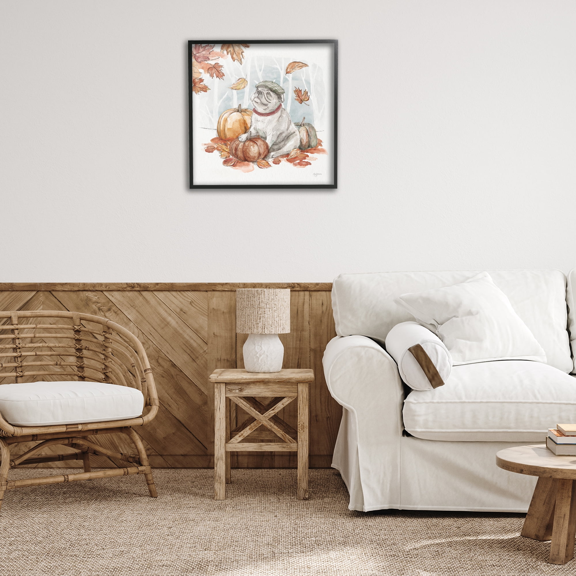 Stupell Industries Autumnal Bulldog Scene Holiday Painting Black Framed Art Prints Wall Art, 24 x 24