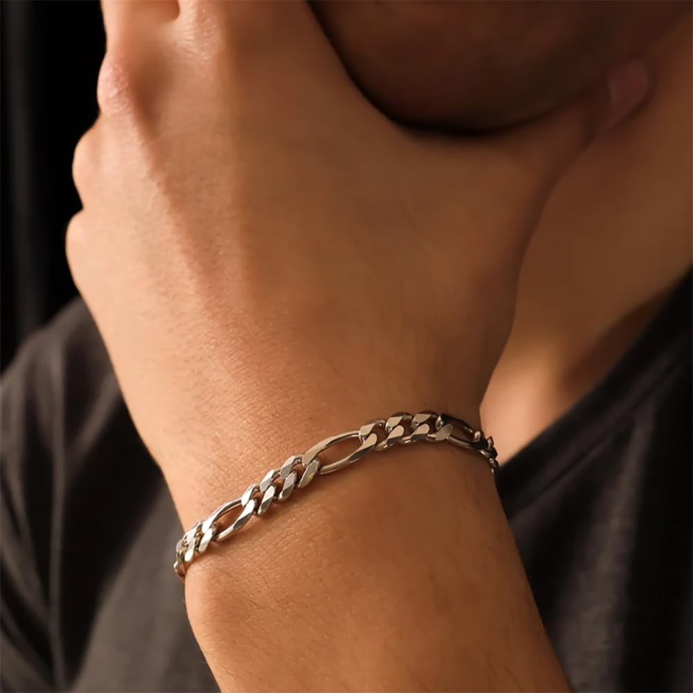 LeCalla Solid 925 Sterling Silver Figaro Chain Bracelet for Men and Women | Italian 4MM Diamond-Cut Figaro Link Chain Bracelets 7" Inches