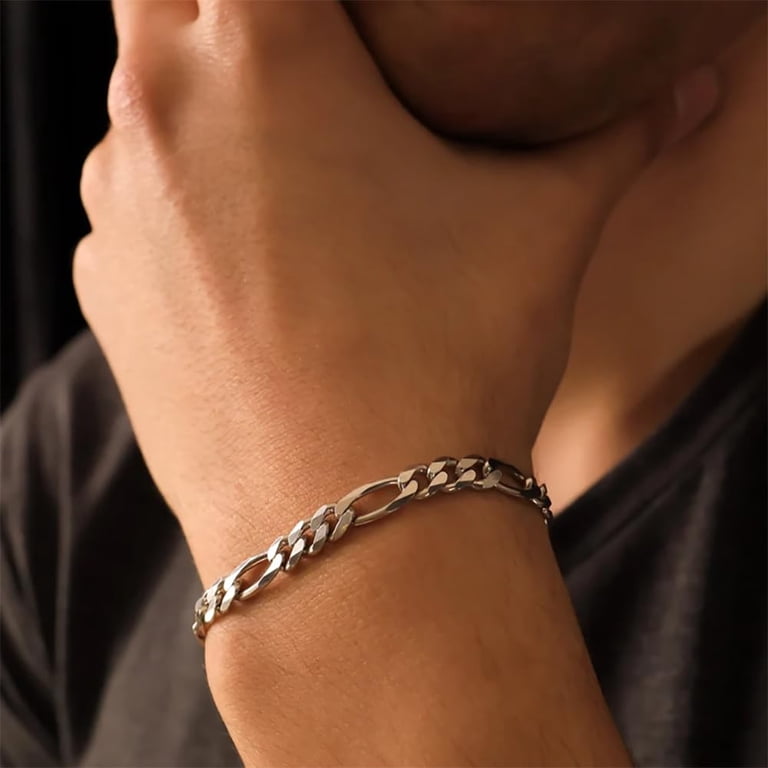 Sterling Silver Figaro Chain In Men 5.5mm Figaro / Figaroa Link Italian Chain Bracelet in .925 Sterling Silver 8\