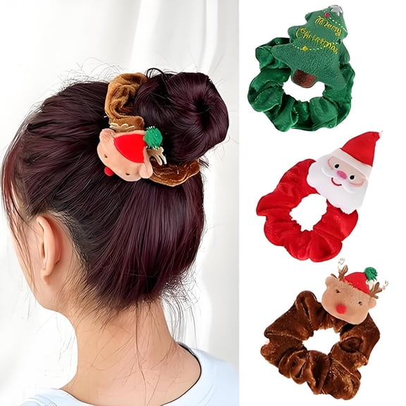 Fwttom Christmas Hair Scrunchies for Women - Elastic Decorative Women's Fashion Big Scrunchies Cute Holiday Christmas Party Decorations
