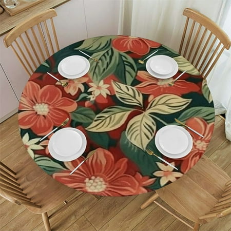 

BCIIG Flowers Leaves Floral Round Table Cover Stain Resistant Washable Indoor Outdoor Tablecloth Kitchen Dining Wedding Parties 100% Polyester Outdoor Fitted Table Cloth 46 -50