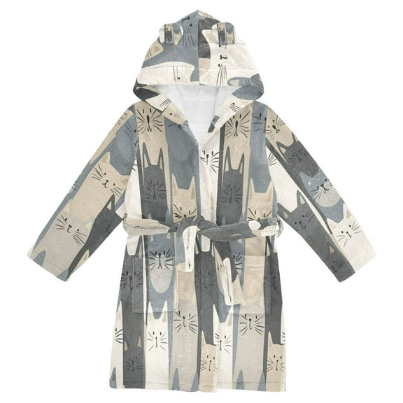 FORMRS Kids Bathrobe Unisex Hooded Robe Toddler Pajamas Sleepwear, Size 2-3T, Blue Cute Cats