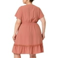 thumbnail image 3 of GRACE & GRANDEUR Women's Plus Size Dress V Neck Short Sleeves Tie Waist Summer Midi Shirt Dresses 4X Pink, 3 of 6