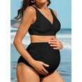 thumbnail image 5 of Sociala Womens Two Piece Maternity Swimsuit V Neck Bikini Sets Ruched Bathing Suits, 5 of 7