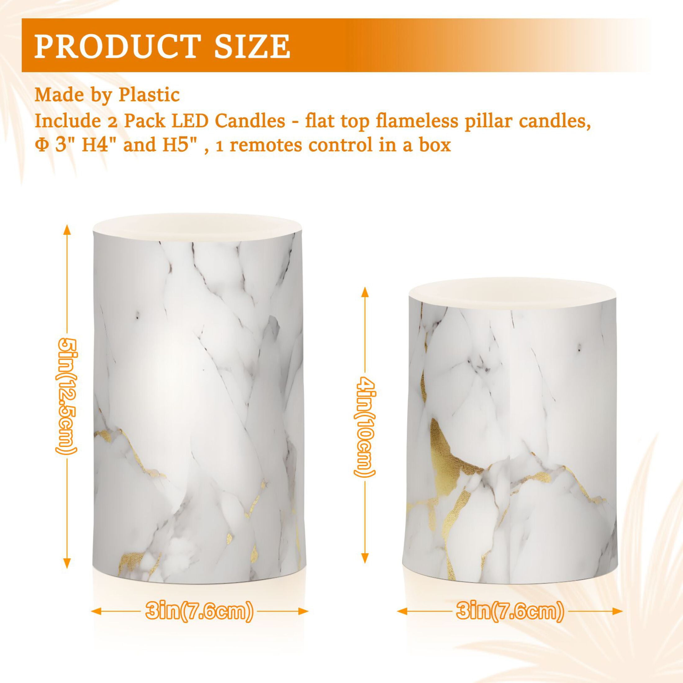 Grey White Marble Flameless Candles with Remote Timer LED Battery Operated Flickering Candle Light for Festival Wedding Home Party