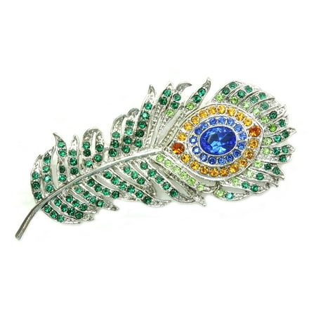 Austrian Crystal Dragonfly Pin - Gorgeous Rhinestone Crystal Peacock Feather Pin Brooch