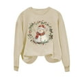 thumbnail image 6 of Oalirro Christmas Sweatshirts for Women Long Sleeve Graphic Dressy Womens Top Merry Christmas Snowman Print Khaki Round Neck Top, XL, 6 of 6