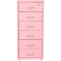6 Drawer Mobile File Cabinet,Vertical File Cabinet with Lock, 11 * 16 * 27in Office Filing Cabinet Metal Storage Cabinet for Home,Office. (Pink)