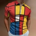 thumbnail image 2 of Mondrian Inspired（6） Men Zipper T-shirt Summer Casual Short Sleeve T-shirt Top, 2 of 7