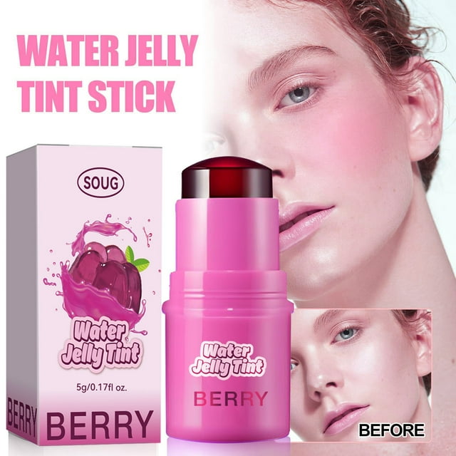 EARKITY Teinte Gelée à Base d'Eau Rafraîchissante, Encre Transparente Multi-Usage pour Lèvres et Joues, Brillant à Lèvres Fard à Joues Gelée à Base d'Eau, Fini Aquarelle Modulable Bâton de Teinte Gelée Couleur Vive - Végane