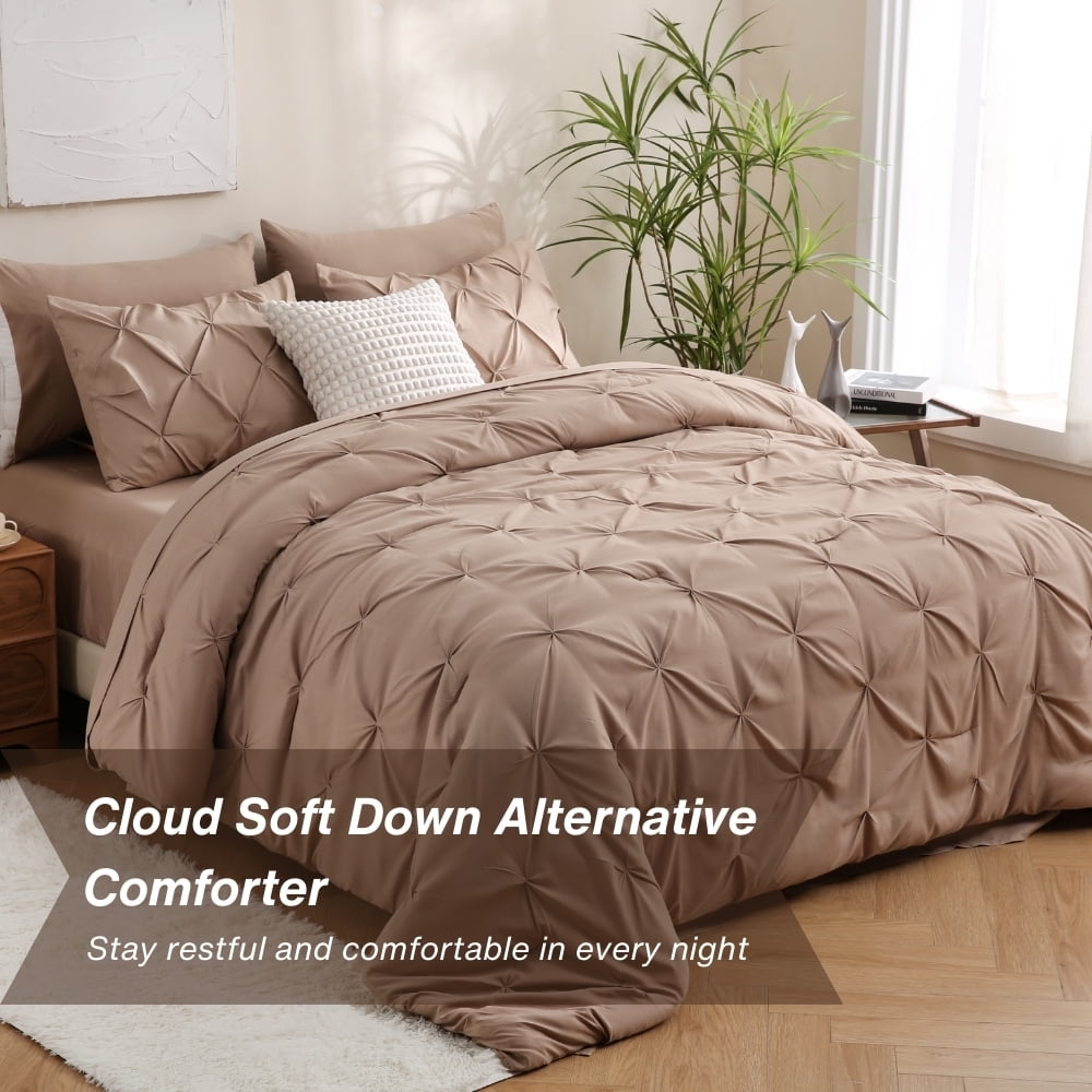 Sheet&Joy 7 Pieces Pinch-Pleated Comforter Set, Khaki King Size