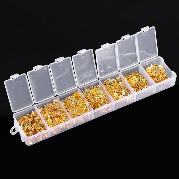 Kritne Flower Findings, Flower Jewelry Findings, 2Colors 300pcs 7 Sized Flower-Shaped Spacer Bead Cap Jewelry Making Findings Metal Accessories