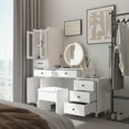 thumbnail image 5 of Ktaxon Makeup Vanity Set with USB Charging&3 Color Lighted Mirror, Large Makeup Vanity with Storage Cabinet and Drawers, Dressing Table for Women, Gold, White, 5 of 8