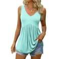 thumbnail image 4 of VEKDONE Womens Sleeveless Tank Tops Casual Hide Belly Pleated Flowy Tanks Summer Solid Color Loose Lightweight Vests Light Blue Large, 4 of 9