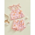 thumbnail image 3 of Suealasg Infant Girl Summer Outfits 2Pcs Baby Girl Beach Clothes Set Newborn Sleeveless Flower Print Tie-Up Cami Tops Elastic Waist Shorts Set 0-18 Months, 3 of 9