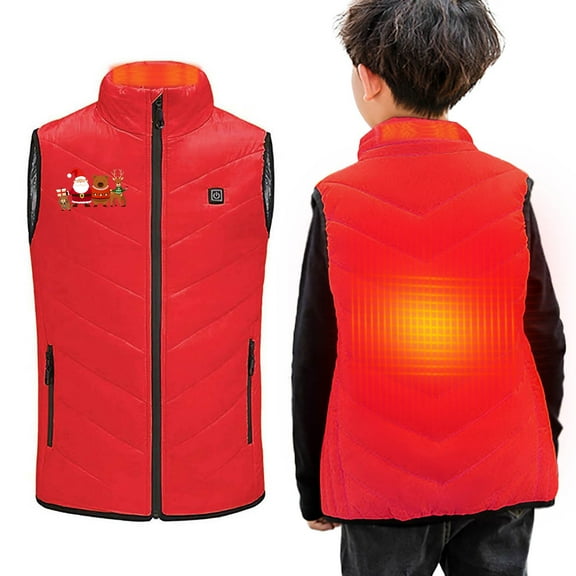 Gamivast Boys Heated Jacket Vest for Kids Size 4-15 Christmas 13 Heating Zones and 5-Levels Puffer Vests Pockets Holiday Xmas Zip up Stand Collar Sleeveless Coats Washable Vest no Power Bank