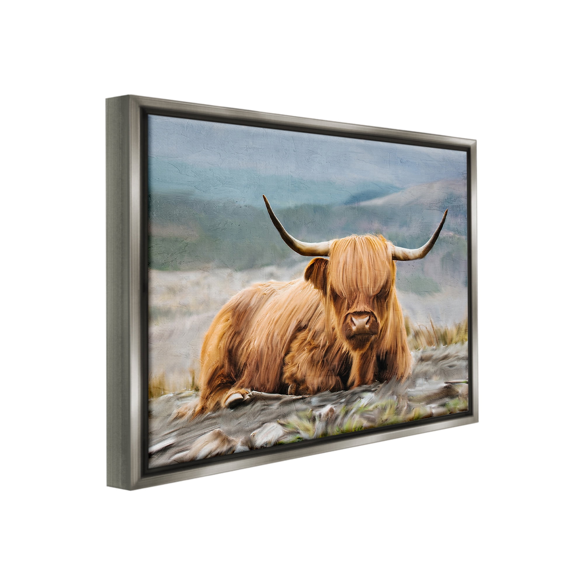 Stupell Industries Cattle Resting in Nature Animals & Insects Photography Gray Floater Framed Canvas Art Print Wall Art, 21 x 17