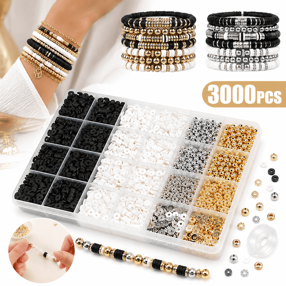 3000 Pcs Clay Beads Bracelets for Women, Bracelet Making kit Golden Beads for Jewelry Making, Charms Bracelet Kit DIY Arts and Crafts Birthday Gifts Preppy