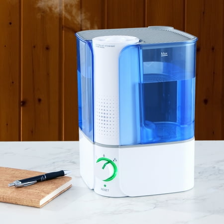 Equate Warm Mist Humidifier, Visible, Filter Free, White & Blue, Top Fill, 1.3 Gallon, Big Water Capacity