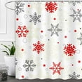 thumbnail image 4 of Christmas Snowflake Shower Curtain, Winter Snowflakes Holiday Red Grey Shower Curtains for Bathroom, Xmas Decor Durable Fabric Set with Hooks, 72X72in, 4 of 5