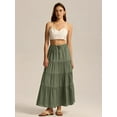 thumbnail image 4 of Mawalde Women Tiered Long Skirts Pleated A Line Adjustable Elastic Waist with Drawstring Flowy Long Skirt  Green L, 4 of 10