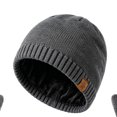 thumbnail image 3 of SYMOID Fleece Lined Winter Beanie Hat, Neck Gaiter & Touchscreen Gloves Set, 100% Wool, Unisex 3-Piece, Dark Gray,Size Free Size, 3 of 4