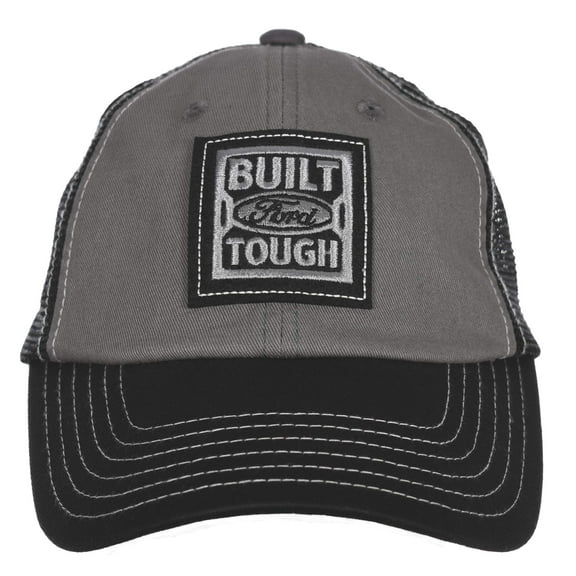 Checkered Flag Men's Built Ford Tough Cap Gray & Black Mesh Back Trucker Hat