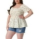 thumbnail image 4 of Blusas de verano de talla grande para mujeres Agnes Orinda, con cuello cuadrado, fruncido, lazo, mangas cortas y peplum, 2X beige, 4 of 6