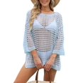 thumbnail image 3 of Womens Oversized Crochet Hollow Out Summer Boat Neck Beach Bathing Suit Cover Up Mini Dress, 3 of 9