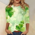 thumbnail image 2 of Diufon T-Shirts de la Saint-Patrick pour Femmes, Grande Taille, Imprimé Trèfle, Manches 3/4, Col Rond, 2 of 5