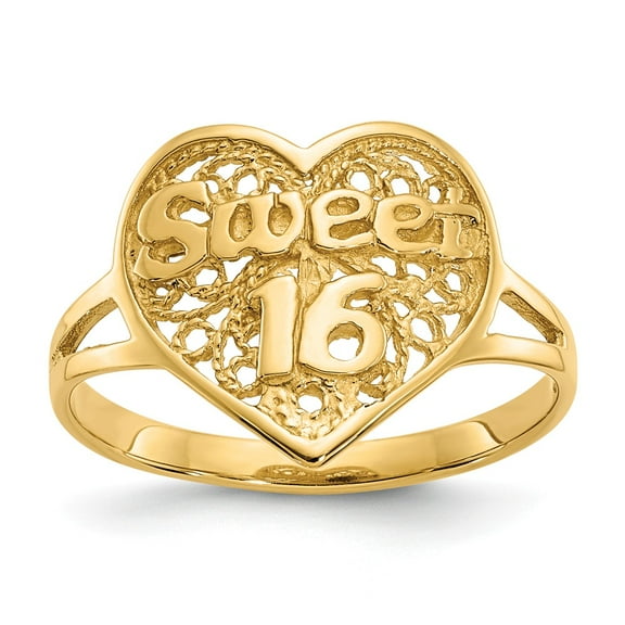 14K Yellow Gold Ring Band Themed Sweet 16 Heart, Size 5