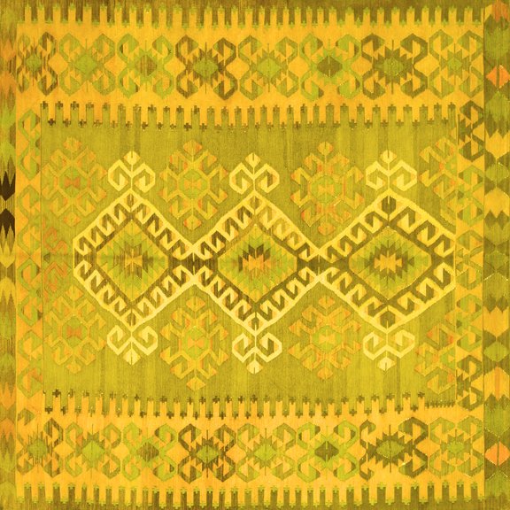 Ahgly Company Indoor Square Southwestern Yellow Country Area Rugs, 3' Square