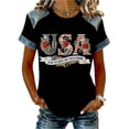 thumbnail image 2 of 250 Anniversary USA Shirt Womens Tops Jean Shirts for Women Denim Patchwork Short Sleeve Crew Neck Shirts 1776-2026 250Th American Birthday Flower Printed Shirt Graphic Tees Black L, 2 of 3
