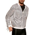 thumbnail image 4 of INSPIRE CHIC Shiny Varsity Jacket for Men's Zipper 70s Disco Sparkly Sequins Baseball Bomber Jackets M Silver, 4 of 5
