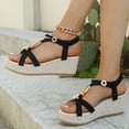 thumbnail image 4 of Xfvqtps Flatform Sandals Women Wedge Elastic Metal Beads Decoration Cross Straps Open Toe Summer Slide Sandals Black, 4 of 9