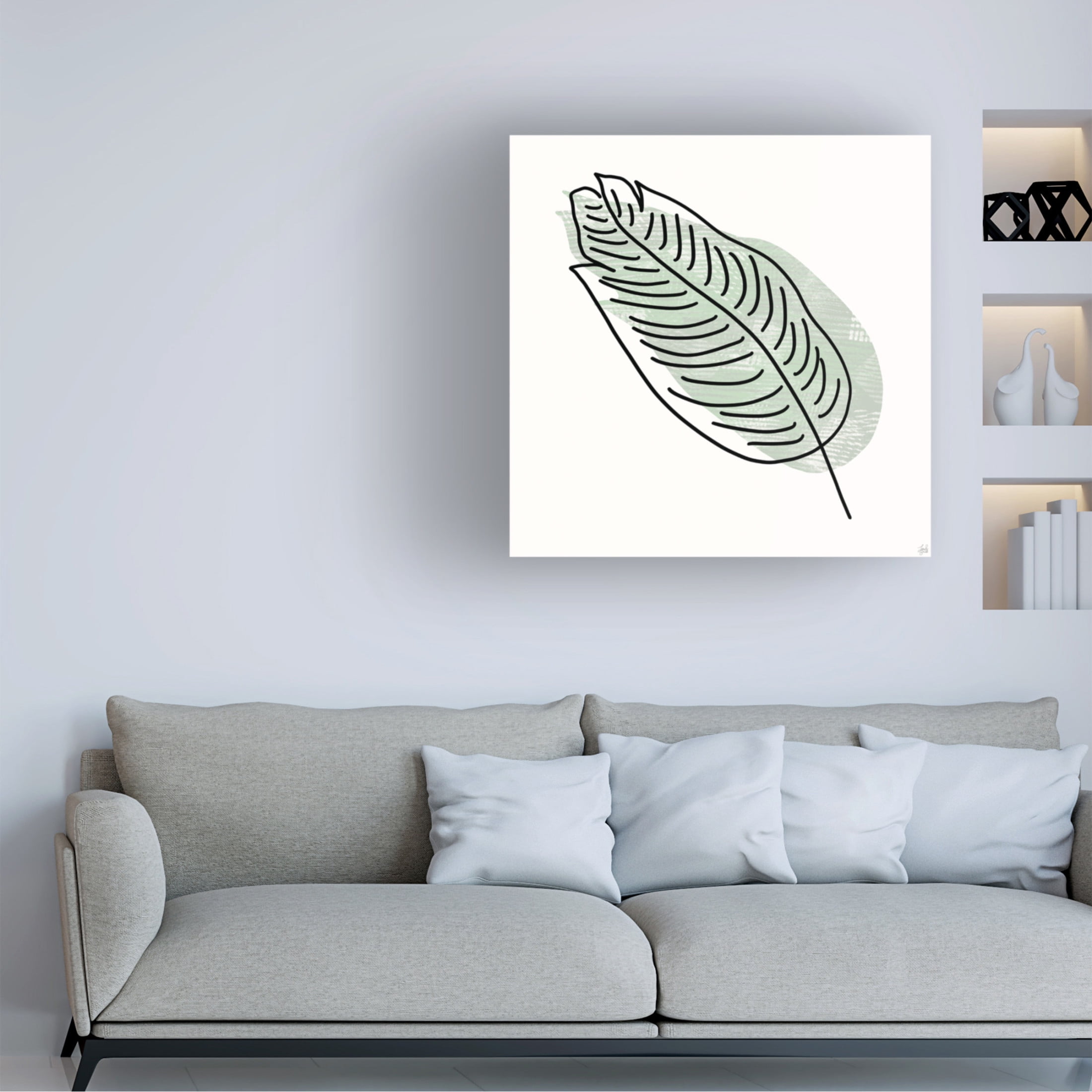 Canvas Wall Art - Line and Brush 'Leaf N Stamp 2' Wall Art for Living Room, Bedroom, or Office Décor by Trademark Fine Art - 14 x 14 Inches