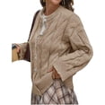 thumbnail image 3 of Long Sleeve Button Down Women Solid Casual Cable Knit Cardigan Coat, 3 of 5