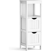 Bathroom Floor Cabinet, Wooden Storage Cabinet w/2 Adjustable Drawers, Narrow Storage Floor Cabinet for Living Room Bathroom Office (White)