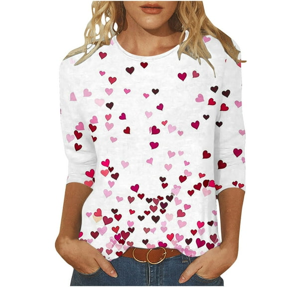 SYMOID Juniors Graphic Tees for Summer 2025 Casual 3/4 Sleeve Women Crew Neck T-Shirts Top,White