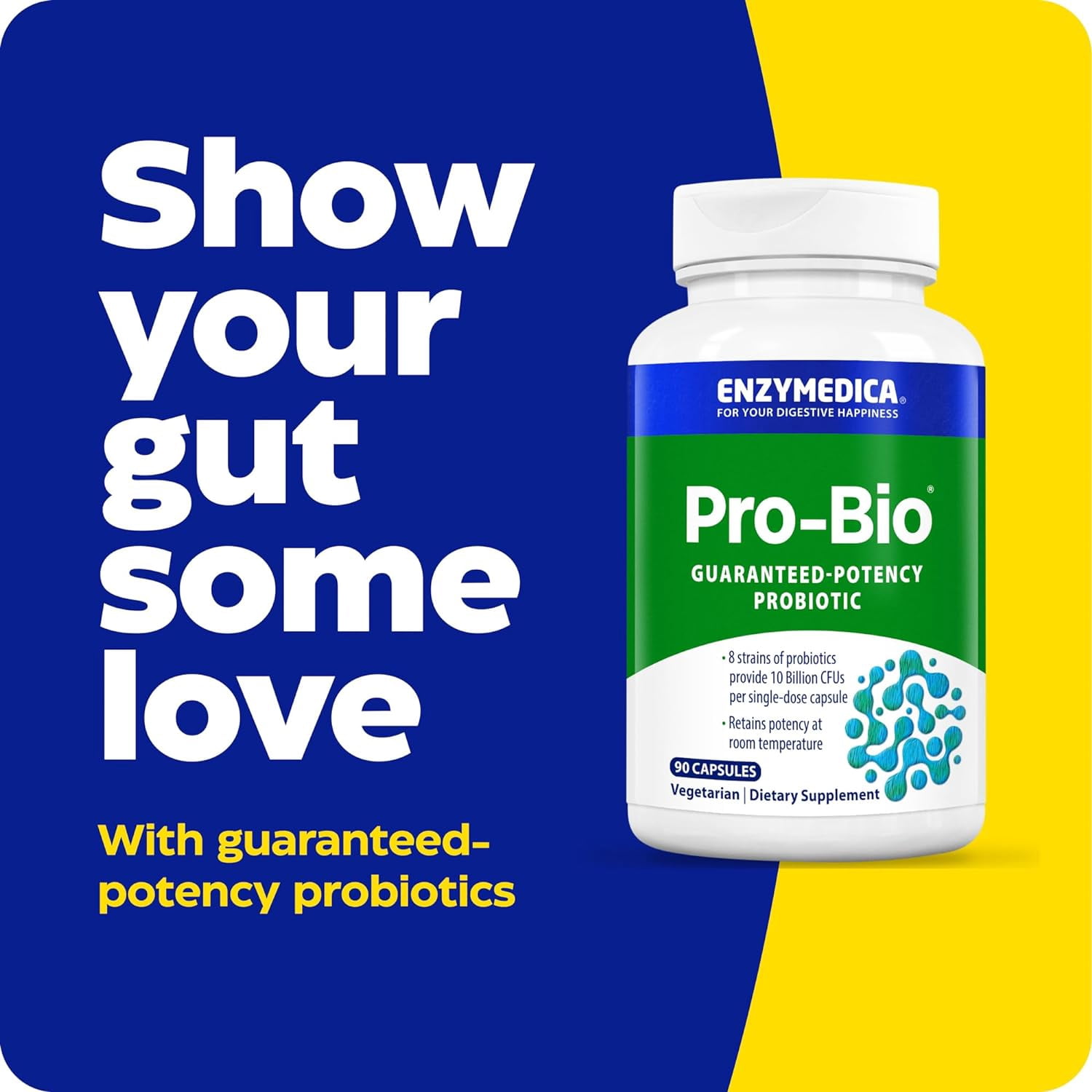 Enzymedica Pro-Bio, Shelf Stable Probiotic for Healthy Digestion, 10 Billion CFU, 90 Count