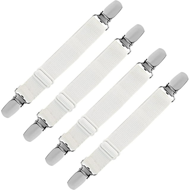 Tensor elástico para sábanas ajustables, correa de sujeción ajustable para sábanas, sofás y fundas para planchar (blanco, paquete de 4)
