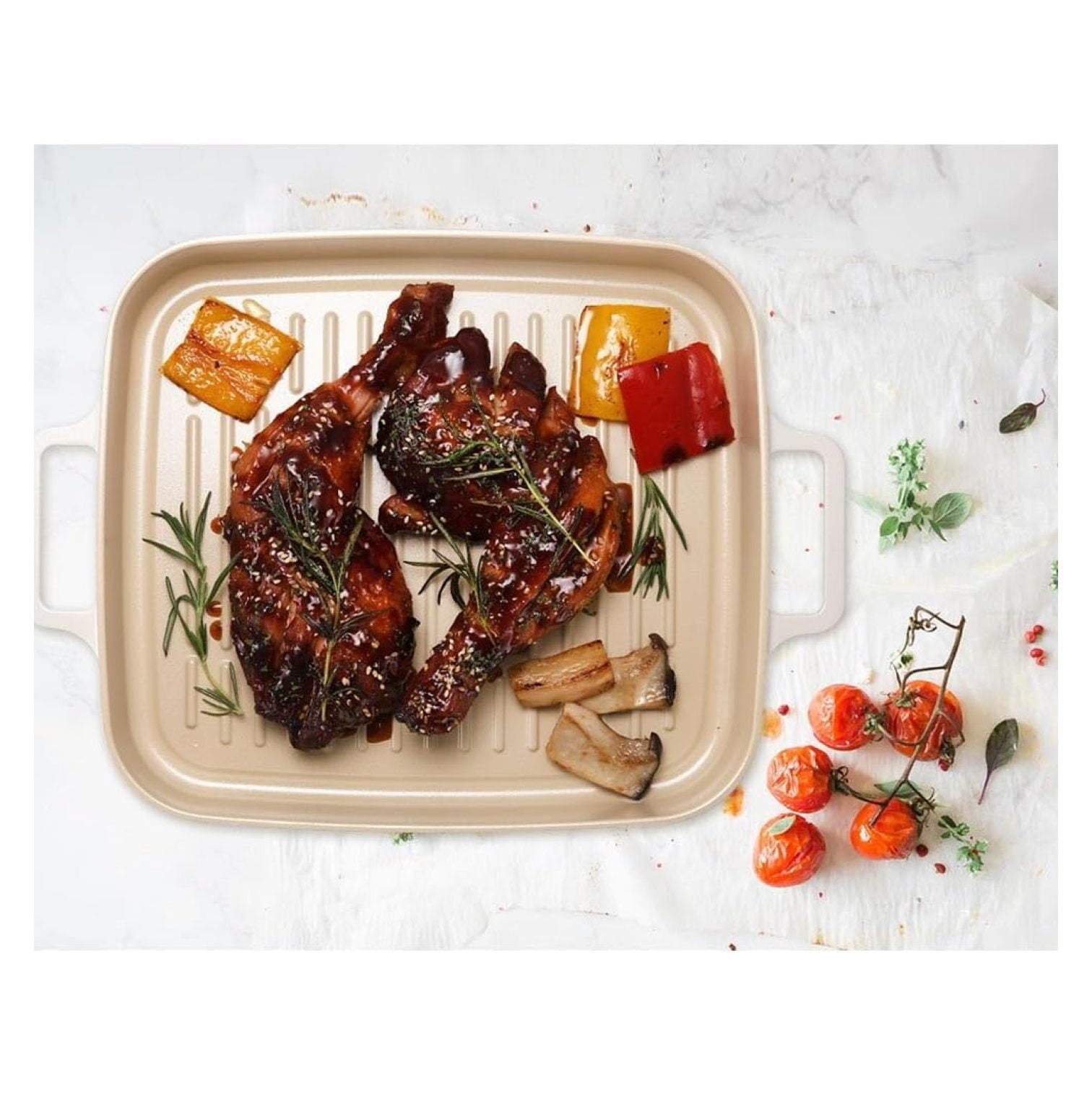 YfulYde FIKA 11inch 28cm Ivory IH Rectangular Grill Pan, Impact Induction Heating