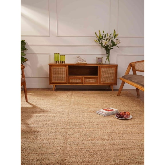 HAND WOVEN JUTE ECO-FRIENDLY AREA RUGS - 3'x5', Rectangle Shape, Light Brown Color, Solid Plain Pattern, High Pile, Natural Fiber, Outdoor Indoor Handmade Area Rugs for Living Room, Bed Room (J00008)