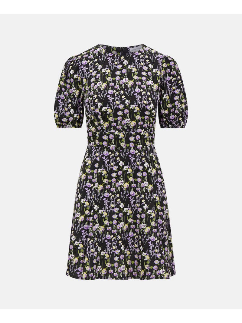 black floral puff sleeve mini dress Garden Affair Puff Sleeve Mini Dress Black/Dusty Rose / L main image 0