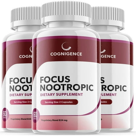 Cognigence - Focus Nootropic - Memory Booster Dietary Supplement for Focus, Memory, Clarity, & Energy - Optimal Mental Performance Extra Strength Premium Formula - 180 Capsules (3 Pack)