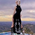 thumbnail image 2 of Vestido con tirantes finos, dobladillo, cintura delgada, abertura, vestidos largos irregulares, Vestido con tirantes, 2 of 3