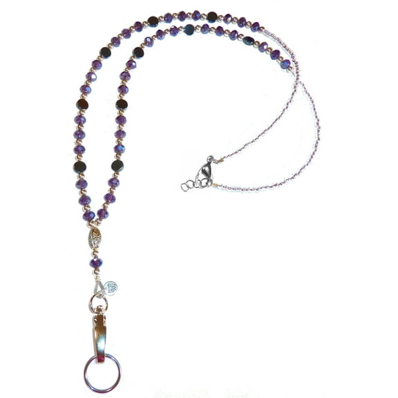Artistic Multicolored Women's Beaded Fashion Necklace Lanyard, Slim and Beautiful, Super Durable for Badge, Keys, ID, 34 inches Long (Purple Non Breakaway (Stronger))