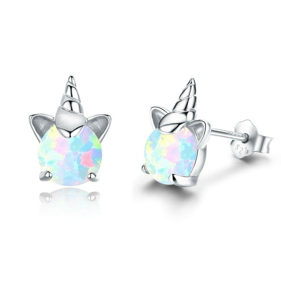 TANGPOET Unicorn Earrings, S925 Sterling Silver Stud Earrings With Fire Opal Jewelry Gifts for Women Hypoallergenic