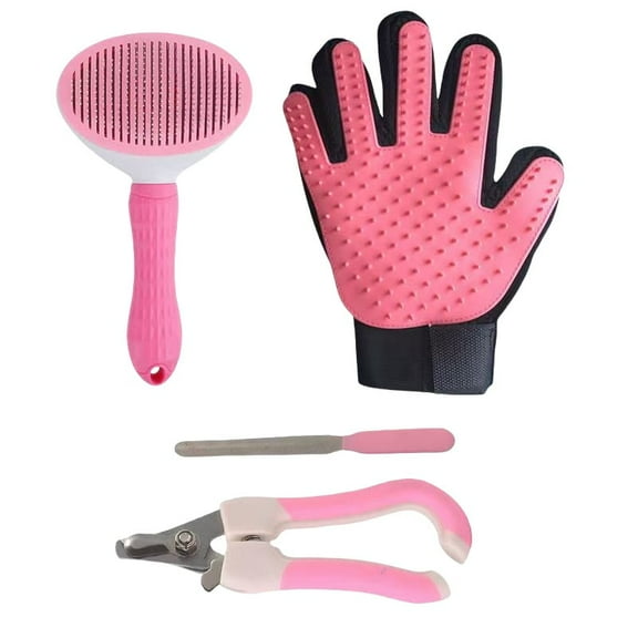 1 Pair Upgrade Efficient Pet Hair Remover Gloves - Gentle Shedding Brushes for Dogs, Cats Short Hair - (pink) Brushes and nail clippers