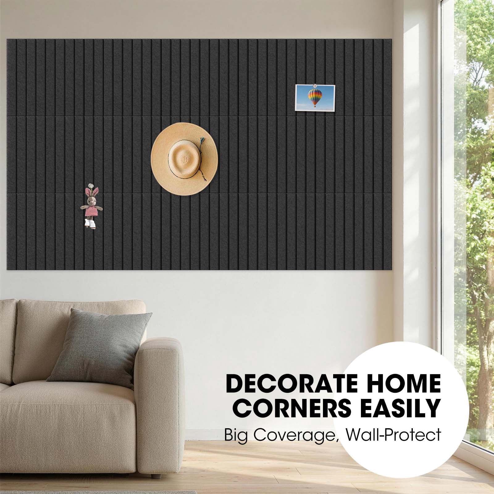 MYMULIKE  15 Pack Large Cork Board for Wall 59" x 36",Felt Bulletin Board with 75 Push Pins,Thick Cork Board for Office Kitchen Classroom,  (Black)